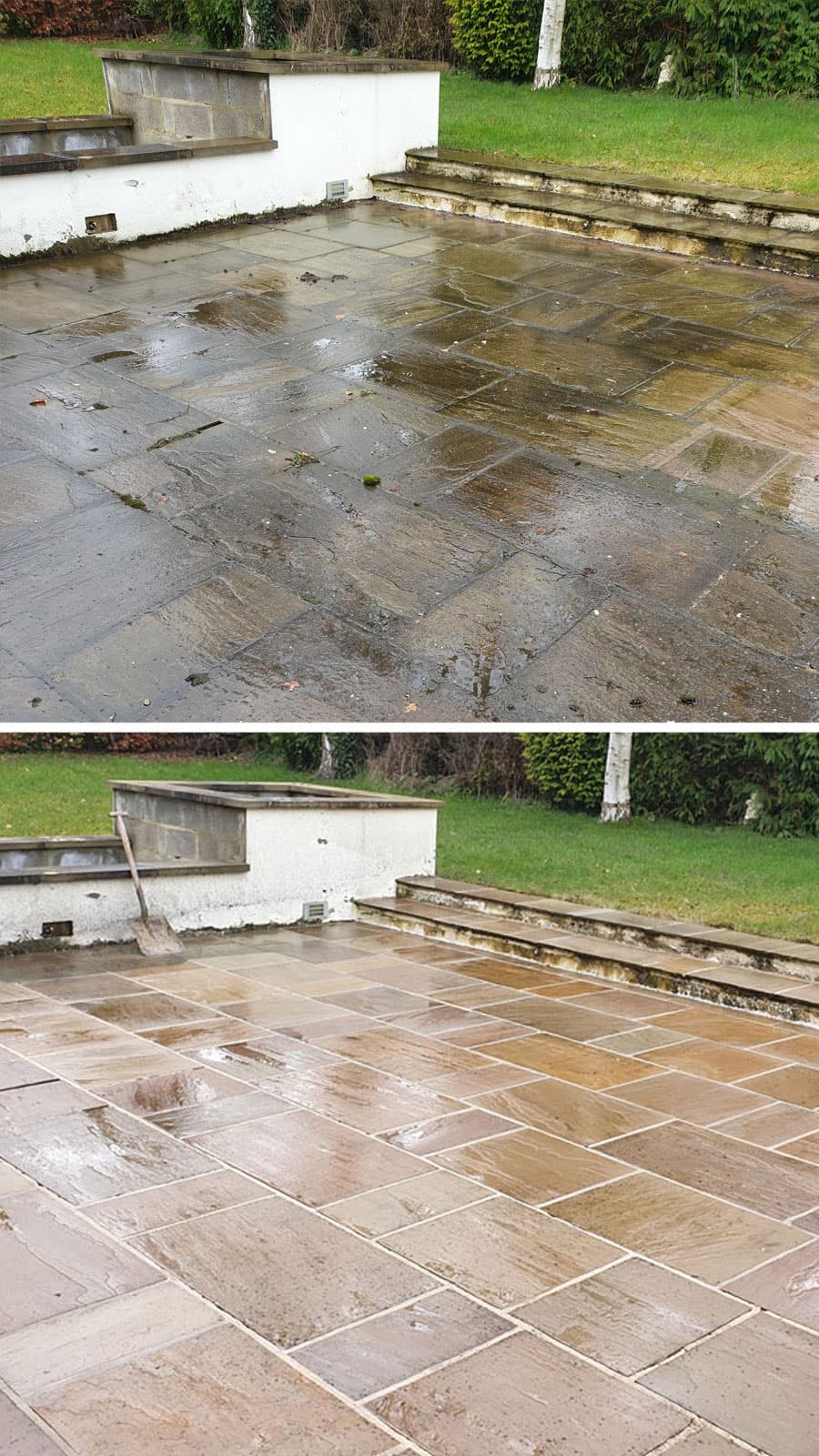 Patio before and after power washing